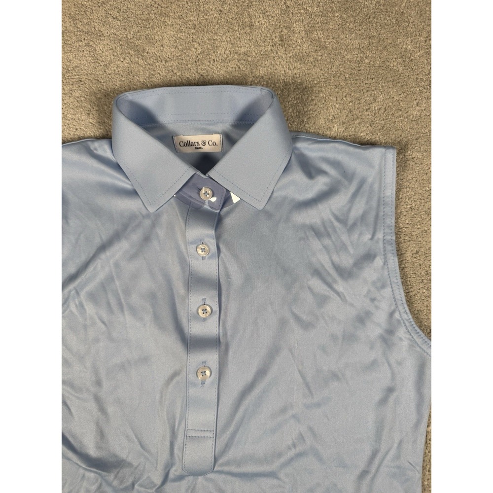 Collars & Co Womens Light Blue Sleeveless Dress Collar Polo Shirt Top Small Nwot
